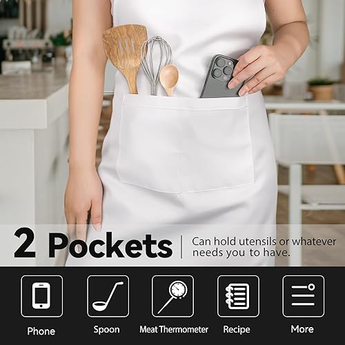 Miniatura 3 de NLUS 2 Pack White Aprons with 2 Pockets for Women Men Kitchen Aprons with Pockets, Chef Aprons for Baking BBQ Cooking