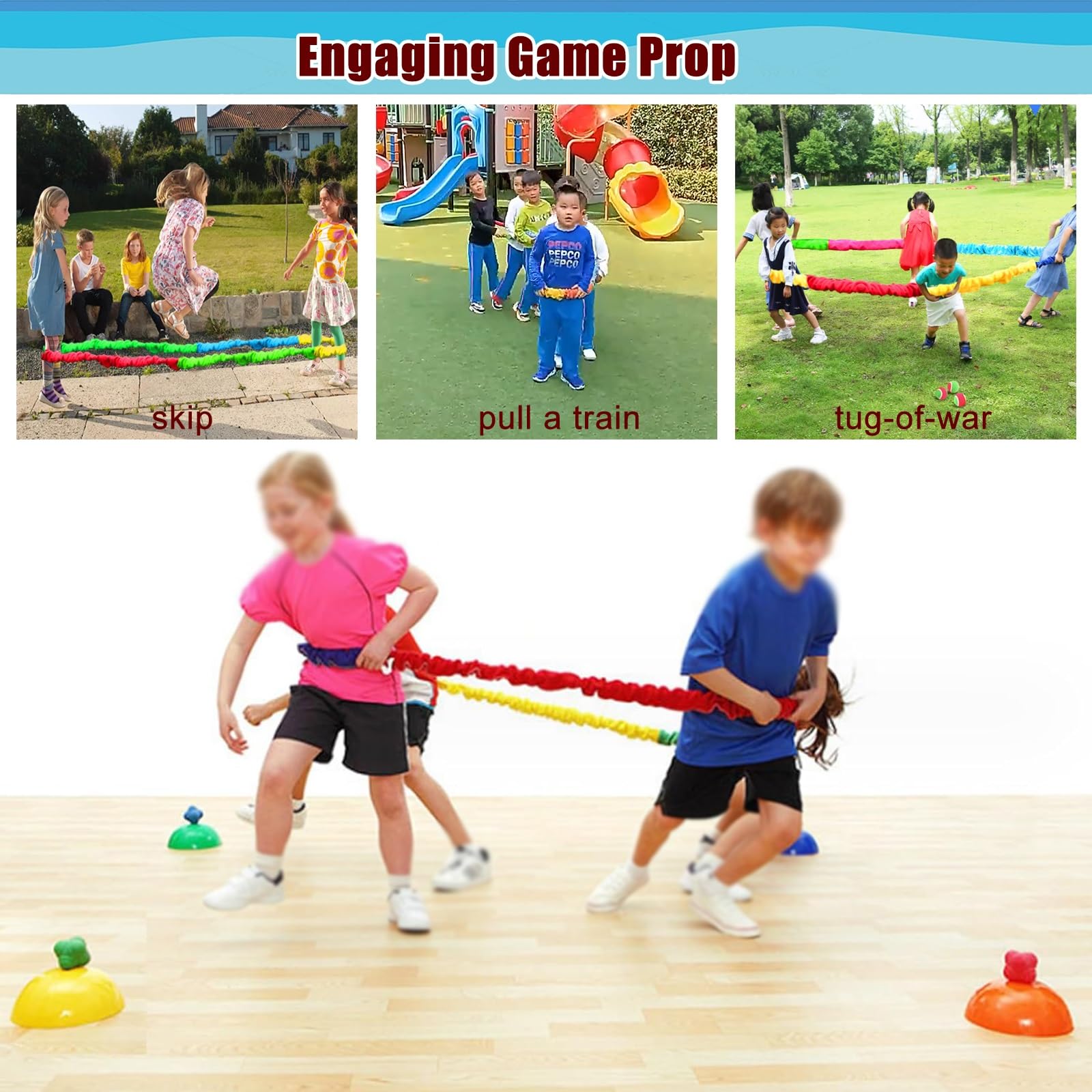 Morbida fascia di resistenza per movimento scuola/parco giochi, corda in pile elastica creativa cooperativa – 4,9 m