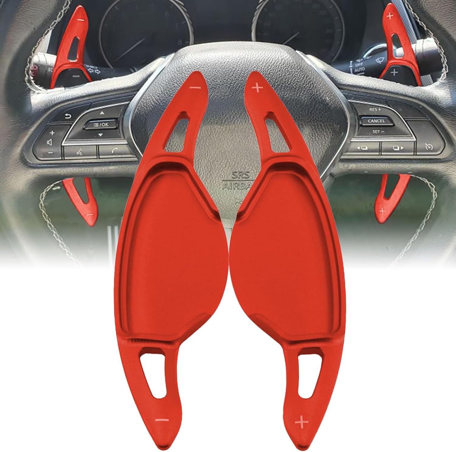 Aluminum Steering Wheel Shift Paddle Shifter Extension Cover Interior Accessories Sticker For Infiniti QX50/QX55/QX60, Mitsubishi Outlander, Nissan Altima/Pathfinder/Rogue(red)