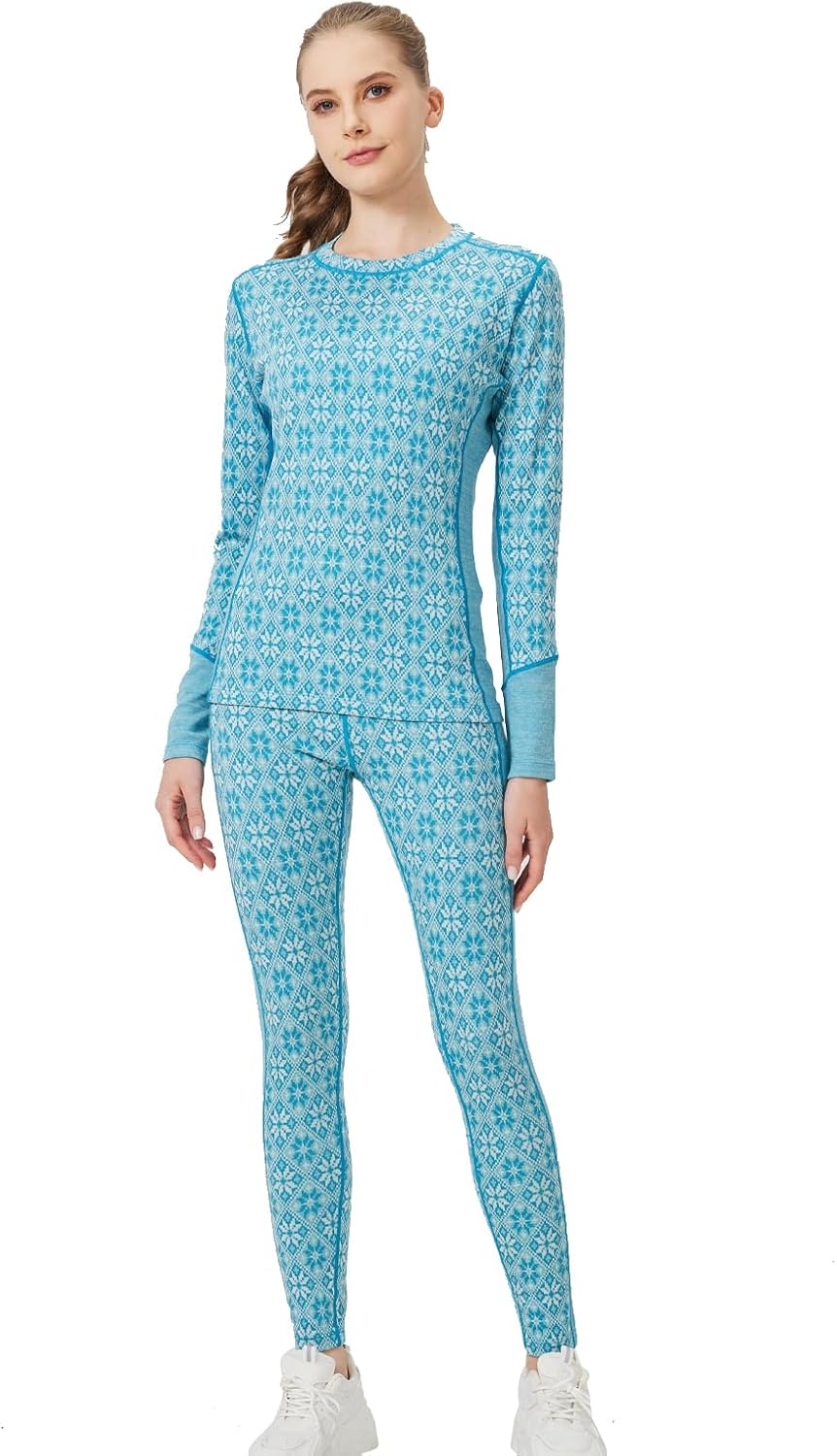 Merino Wool Base Layer Set for Women 100% Merino Wool Thermal Underwear Set