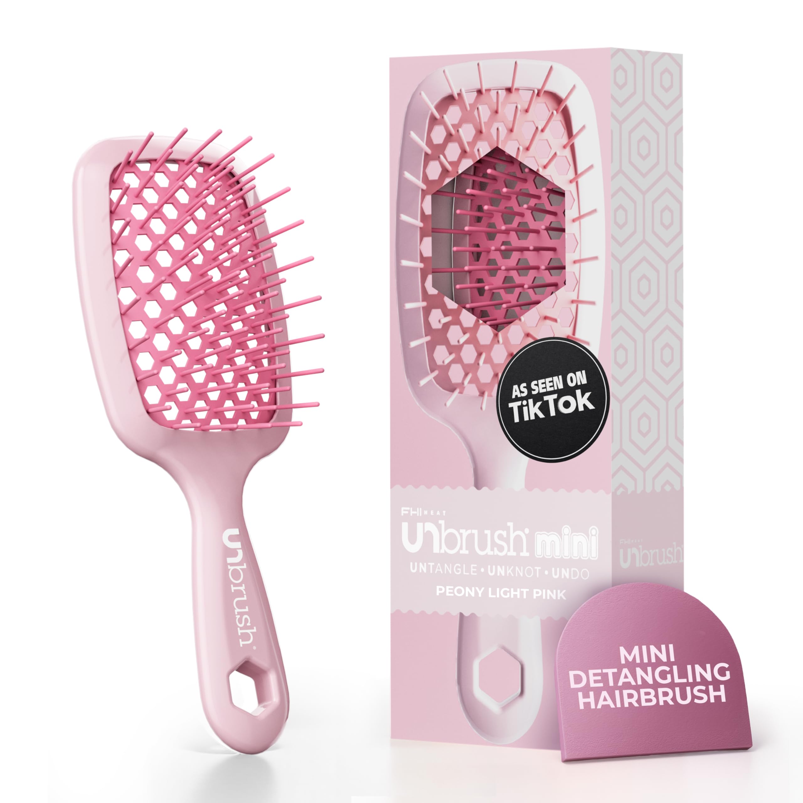 UNbrush Mini Detangler Brush for Pain-Free Brushing on All Wet or Dry Hair Types — Durable Duoflex Anti-Static Bristles, Lightweight Handle, Vented Mini Hair Brush
