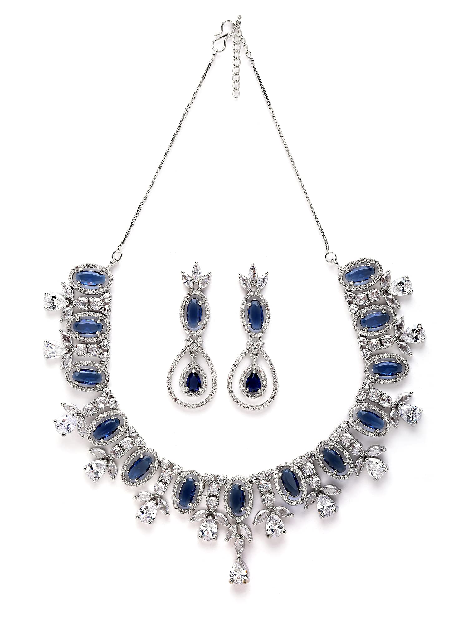 Karatcart Silver Tone Blue Cubic Zirconia Studded Necklace Set for Women (B0BDDV7CRX) Amazon Price History, Amazon Price Tracker