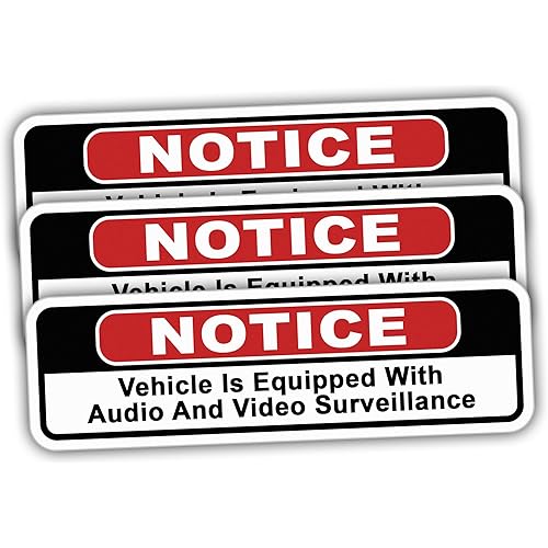 3pcs Notice Vehicle is Equipped with Audio and Video Surveillance Black for Car, Truck Stickers Vinyl Water-Resistant Stickers Size 5x1.5in
