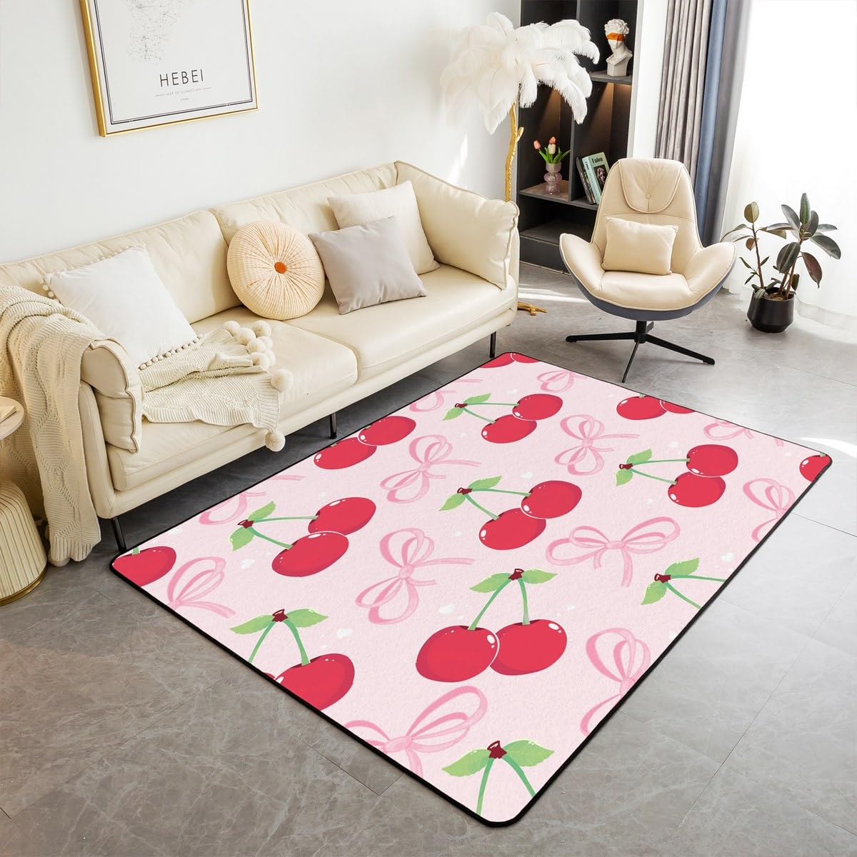 Tapis de salon art d'huile avec motif fruit bowknot élégant 150x200