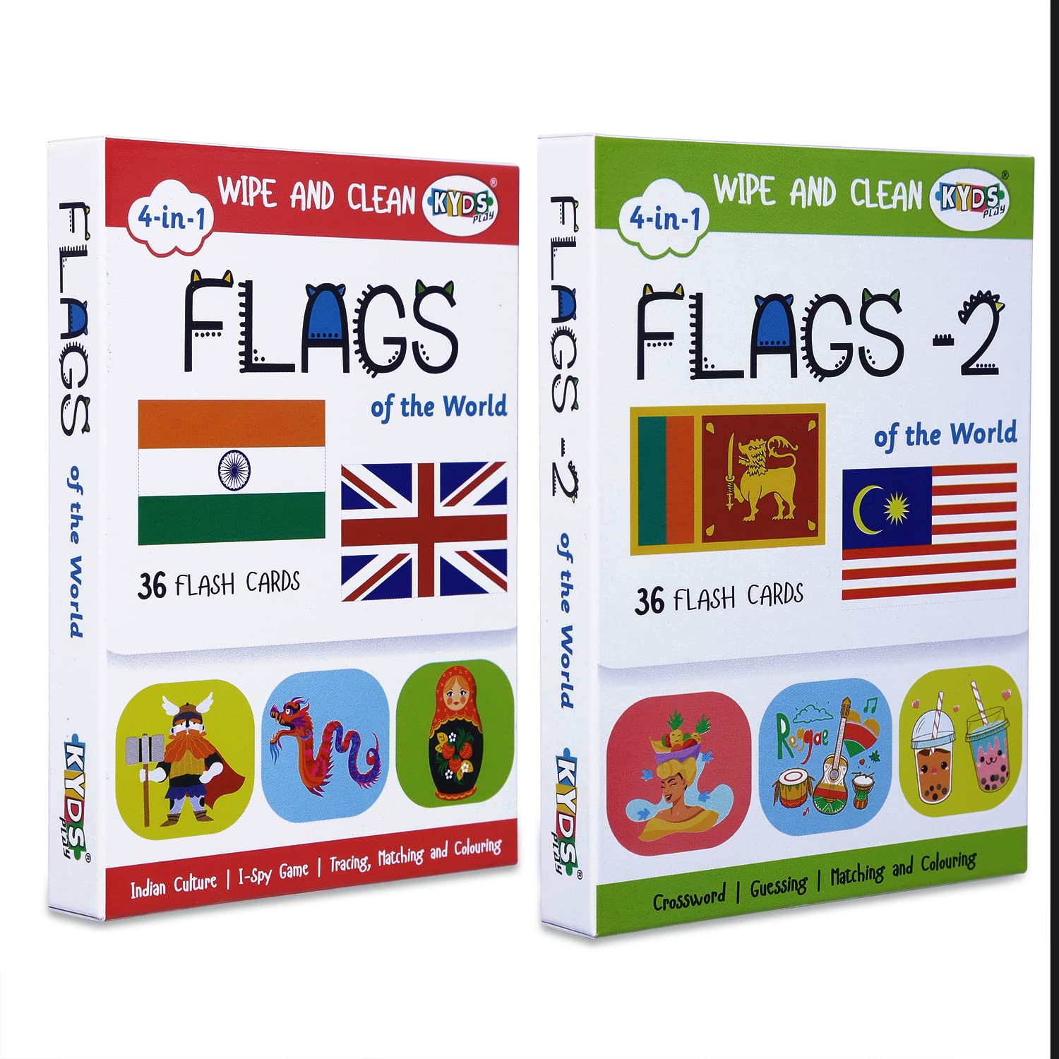 Kids - Flags Combo - Flags + Flags 2, Wipe & Clean Activity Language_Skills Flash Cards