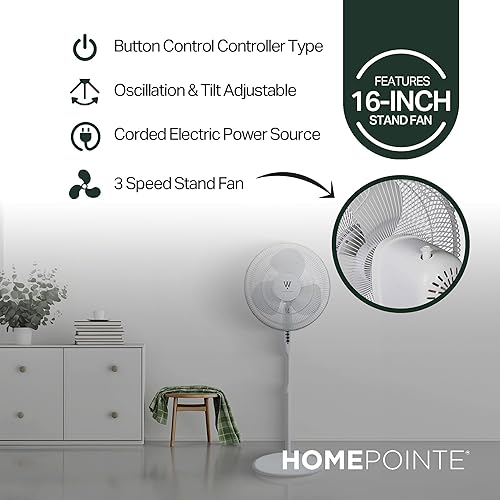 Miniatura 2 de Westpointe - Ventilador eléctrico oscilante con cable de 16 pulgadas con 3 ajustes de velocidad, control remoto e inclinación ajustable para el