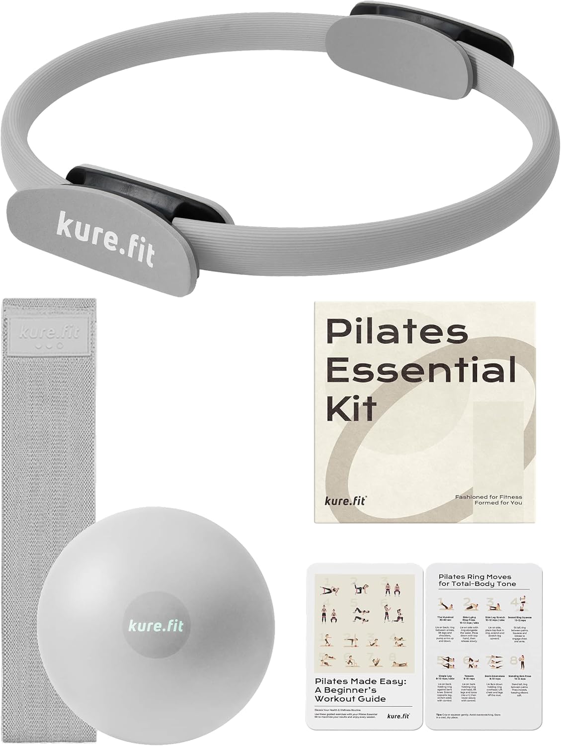 Gray Pilates Kit and Black Adjustable Dumbbell Set 2lb to 5lb Bundle