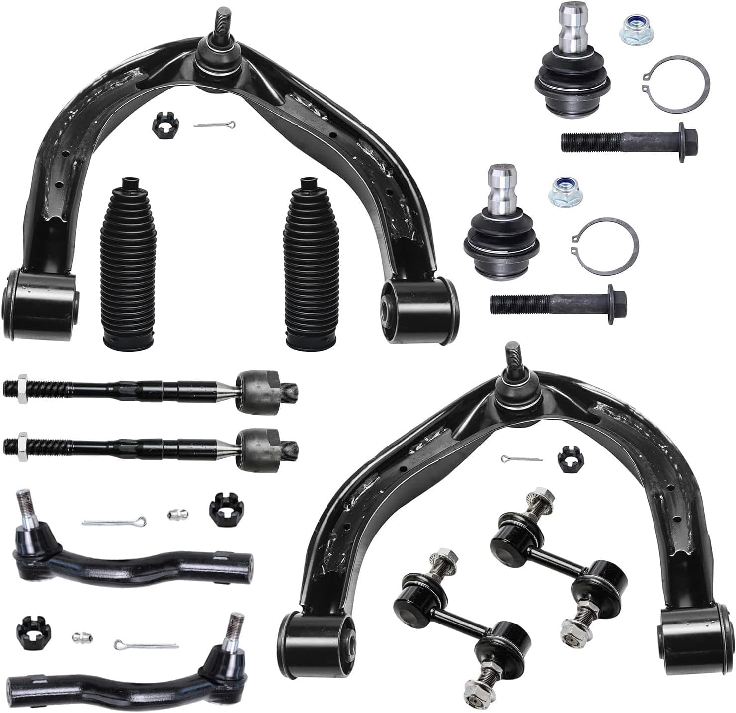 Detroit Axle - Front End 12pc Suspension Kit for Nissan Titan Armada INFINITI QX56, 2 Upper Control Arms w/Ball Joints 2 Lower Ball Joints 4 Inner Outer Tie Rods 2 Sway Bars 2 Boots Replacement