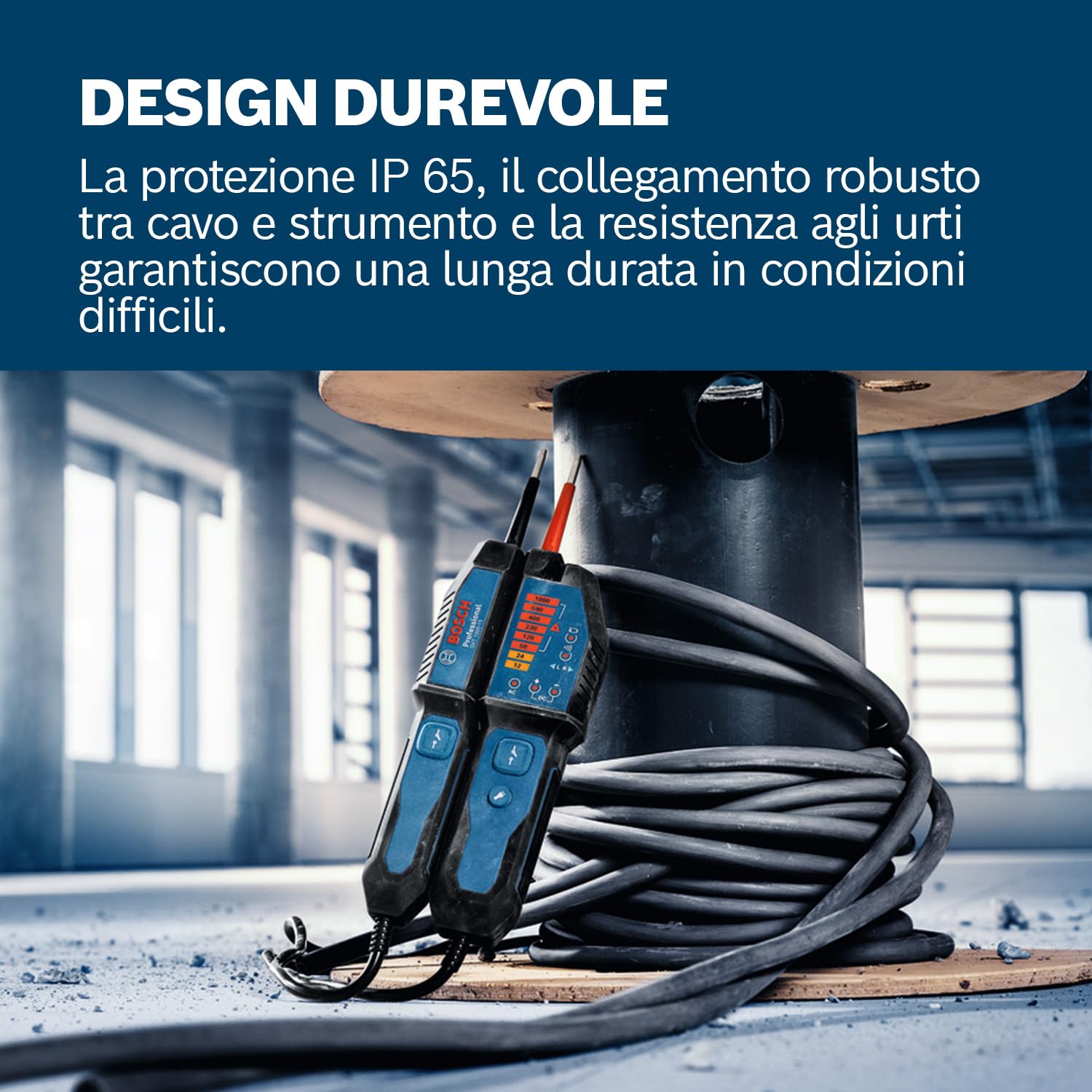 Bosch Professional Tester di tensione GVT 1000-15 1000V AC/DC IP65 con LED e custodia