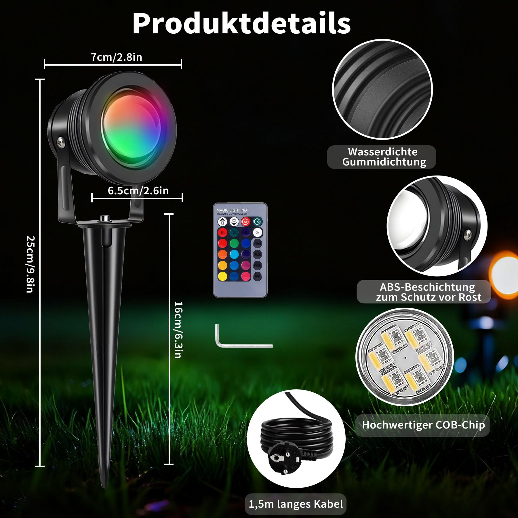 LED Strahler Gartenbeleuchtung 10W RGB IP65 Wasserdicht mit Erdspieß 2er Pack