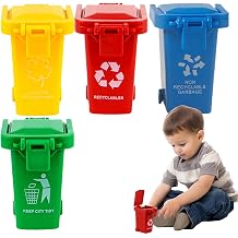3/4PCS Trash Can Toys, Portable Waste Bucket Storage, Bucket Waste Storage with Lid & Wheels, Garbage Sorting Game Toy, Push Vehicles Garbage Cans, for Classroom Offices Desk Home