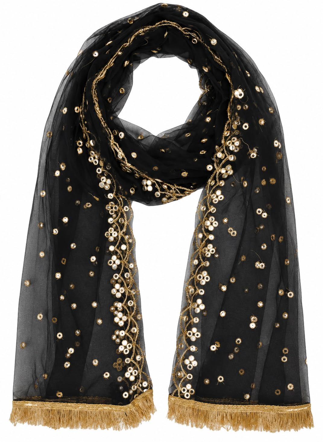 Mirror Emboridered Net Dupatta for Womens & Girls With Fancy Cut Design with Lace-image-2