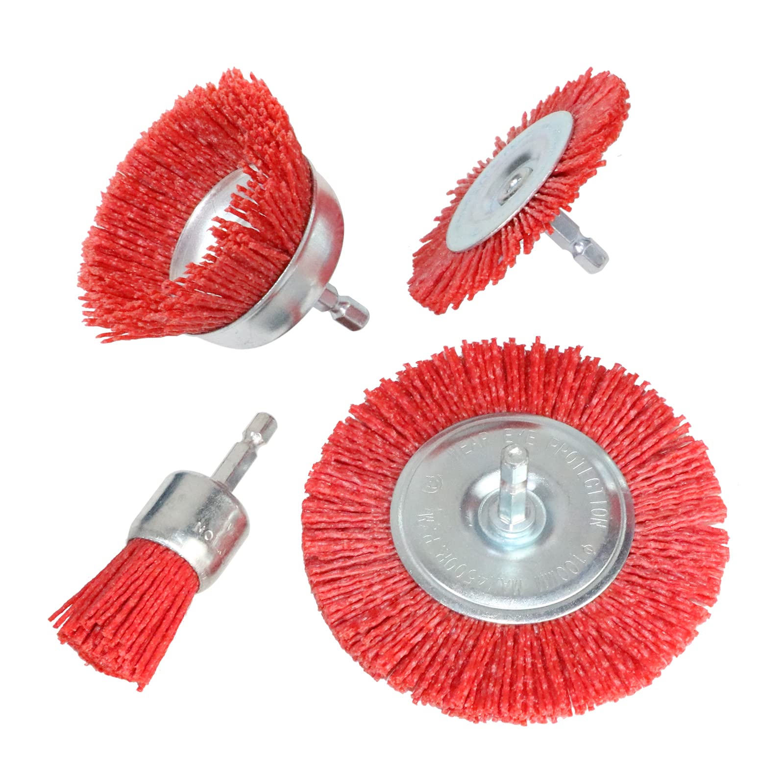 4pcs Spazzola A Tazza In Nylon 3 Pollici/4 "spazzola Abrasiva Per Filo Metallico Per Trapano Metallo Legno Lucidatura Sbavatura Pulizia 1/4" Codolo Esagonale
