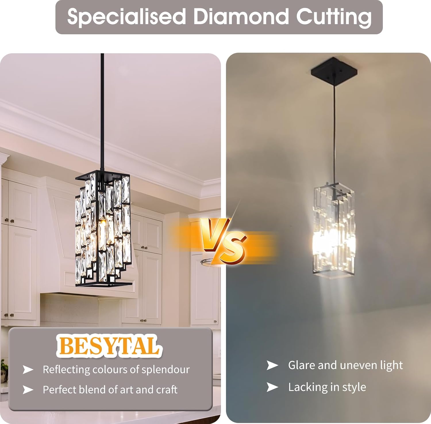 Crystal Pendant Lights Kitchen Island 3 Pack, Modern Black Chandelier Height Adjustable, Hanging Lights for Kitchen Island Dining Room Bedroom