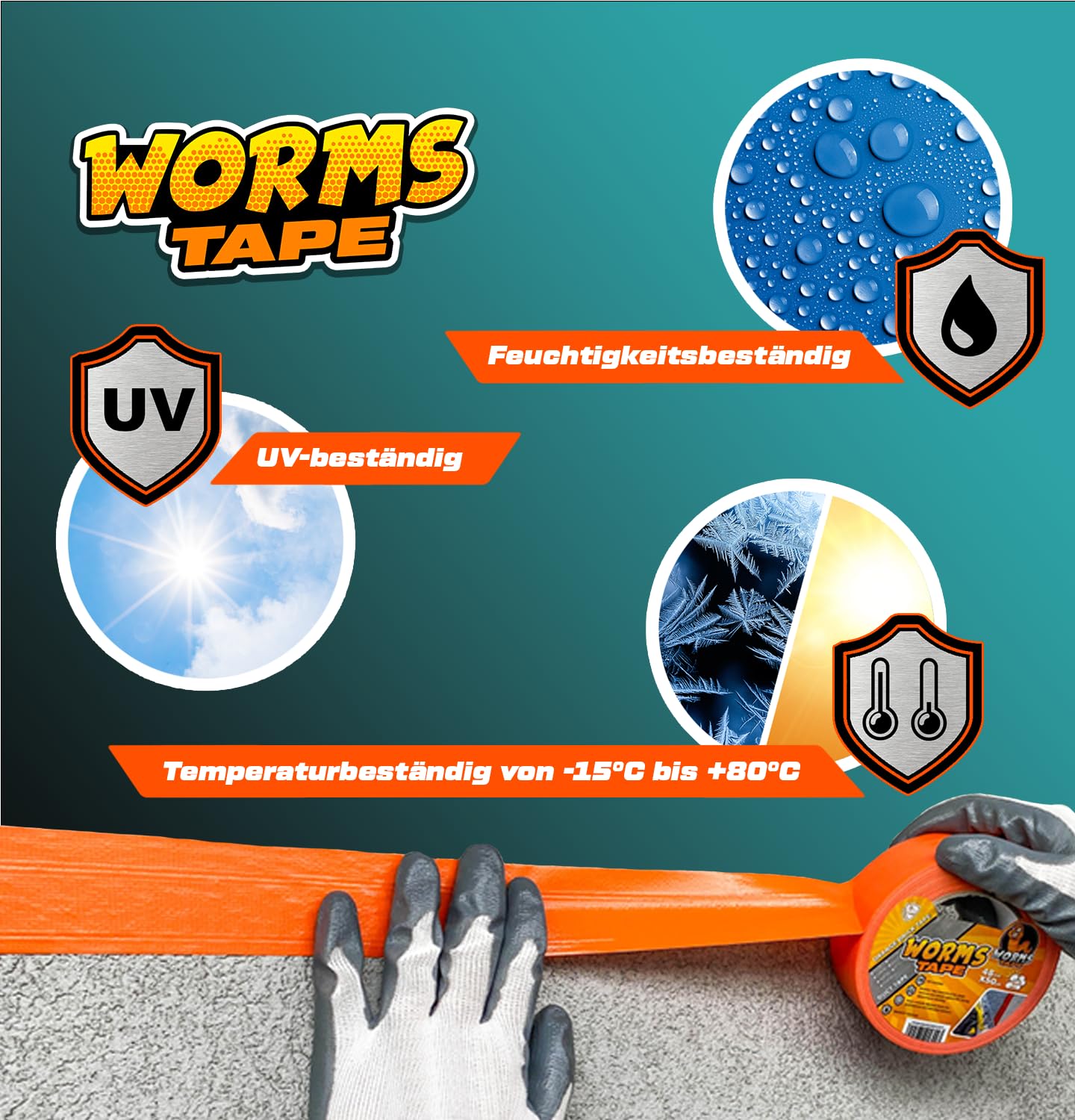 ARPON Profi Putzband 48mm x 50 Yard - Fassadenband für grobe Oberflächen - Klebeband zur Verwendung im Innen- und Außenbereich - Abklebeband UV-beständig - Universal Worms Tape Made in EU