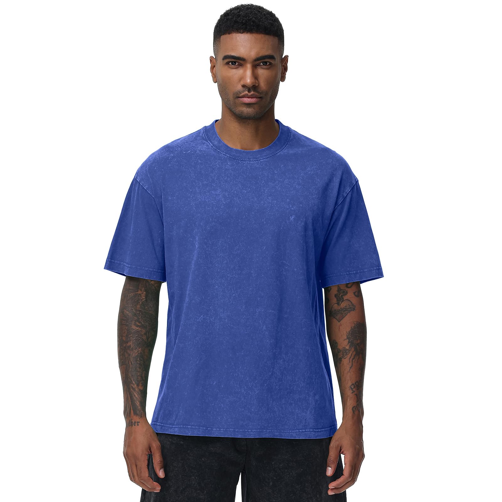 Camisetas de algodón para hombre, extragrandes, unisex, manga corta, informales, holgadas, lavables, lisas, básicas, A-azul, L