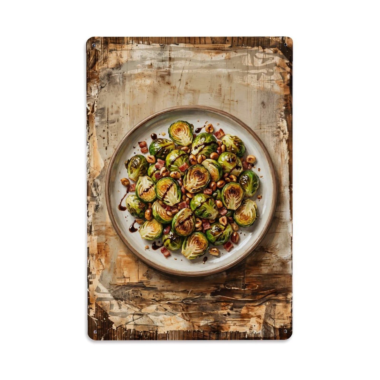 Fqnyr Style Country Dining Table Brussels Sprouts Countryside Home Metal Tin Sign Plaque Wall Decor For Cafe, Club Bar, Office, Home Garden Metal Poster 8X12inch