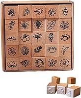 ArtisanStamps 25pcs Mini Wood Stamps Set - Vintage Flower & Leaf Designs for Crafting, Card Making, Scrapbooking & DIY Projects