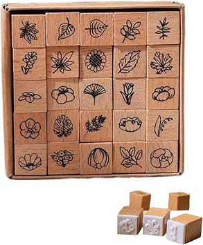 HandmadeStamps Decorative Wood Stamps 25Pcs Featuring Flower, mini, and Small Stamps for Crafting; Perfect for DIY Projects, Card Making, and Home Decoration.