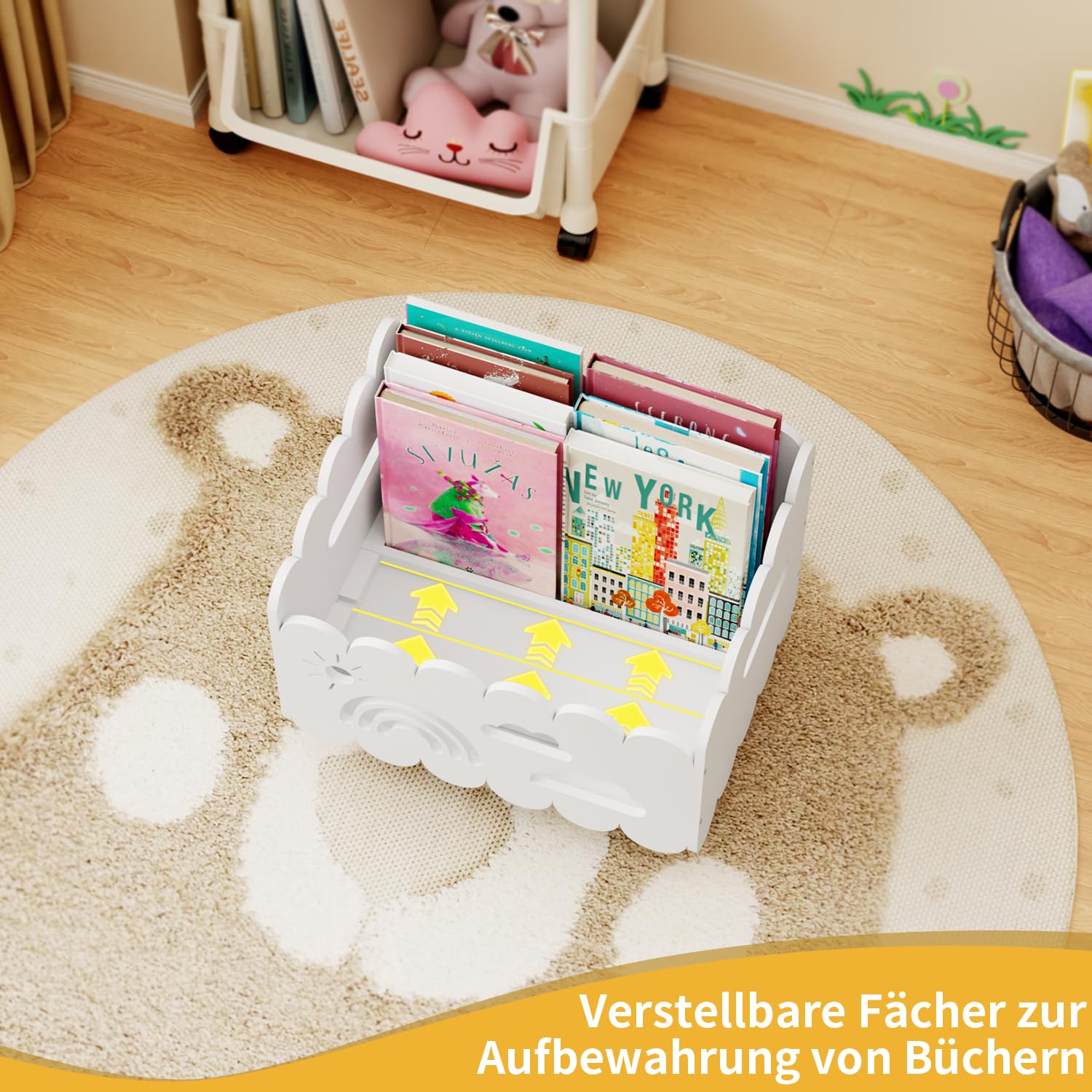 Kinder Bücherregal Holz, Montessori Bücherregal Kinder, Bücherkiste Kinder für Leseecke, Babyzimmer, Kinderbücherregal, Bücherbank, Spielzeug Organizer Regal Kinderzimmer Aufbewahrung