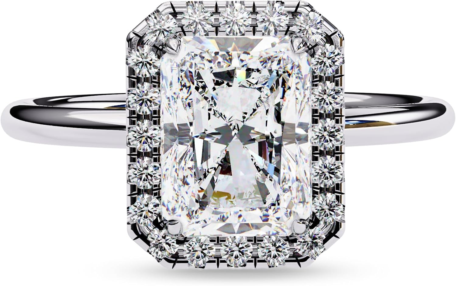 SAVEARTH DIAMONDS Halo Solitaire Engagement Ring for Women, Center 8x6mm Radiant Cut Lab Created Moissanite Ring in 10K / 14K Solid Gold OR 14K Gold Plated 925 Sterling Silver