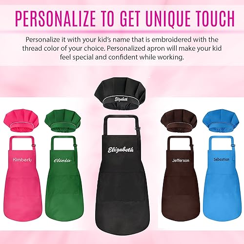 Miniatura 7 de Juego de delantal personalizado y sombrero de chef, bonito disfraz de chef para niños, delantales con bolsillos para cocinar, pintar, fiestas