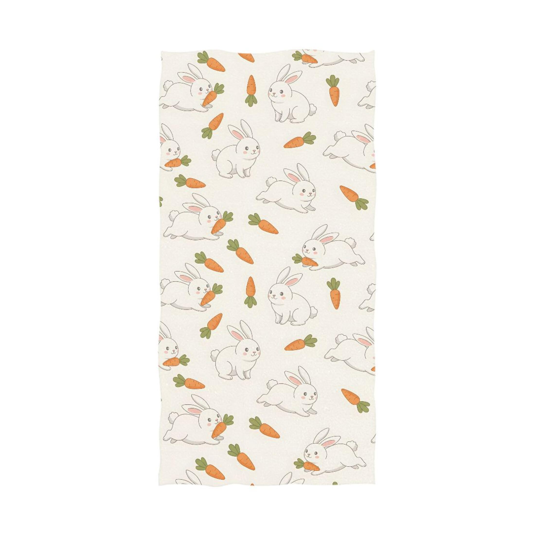 Kutsu Carrot White Rabbit Bath Towel, Highly Absorbent Cotton Soft Bath Hand Towel for Bathroom Kitchen Hotel Spa, 64 x 32 In