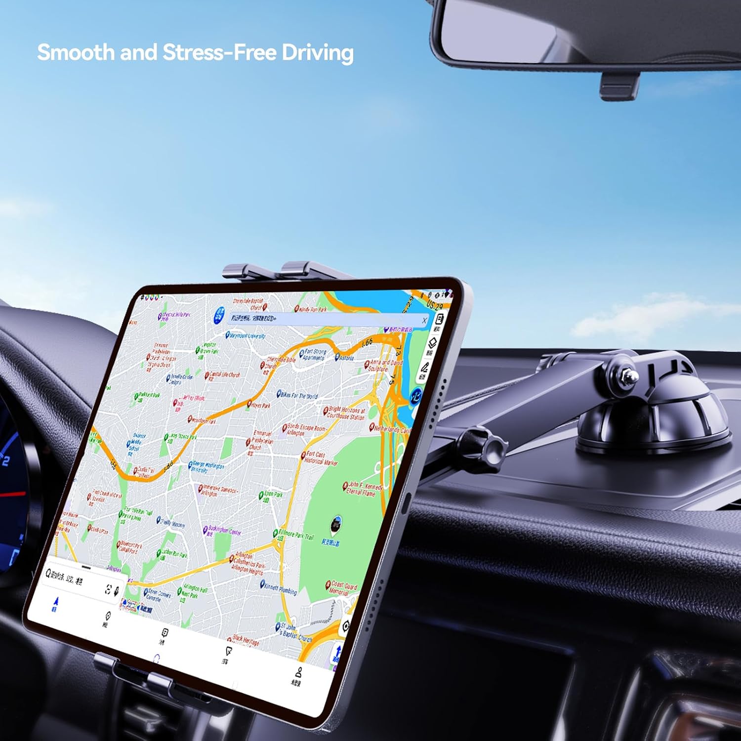 PLDHPRO Tablet Holder for Car Dashboard Windshield, Suction Cup iPad Mount for Truck Semi and All 5.5-14.6'' iPad Pro Air Mini Galaxy Tab, Road Trip Essentials Stand - Telescopic Arm: 6.3 inch