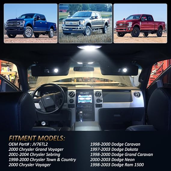 White LED Roof Dome Light Cover for Dodge RAM 1500 Dakota Neon Caravan