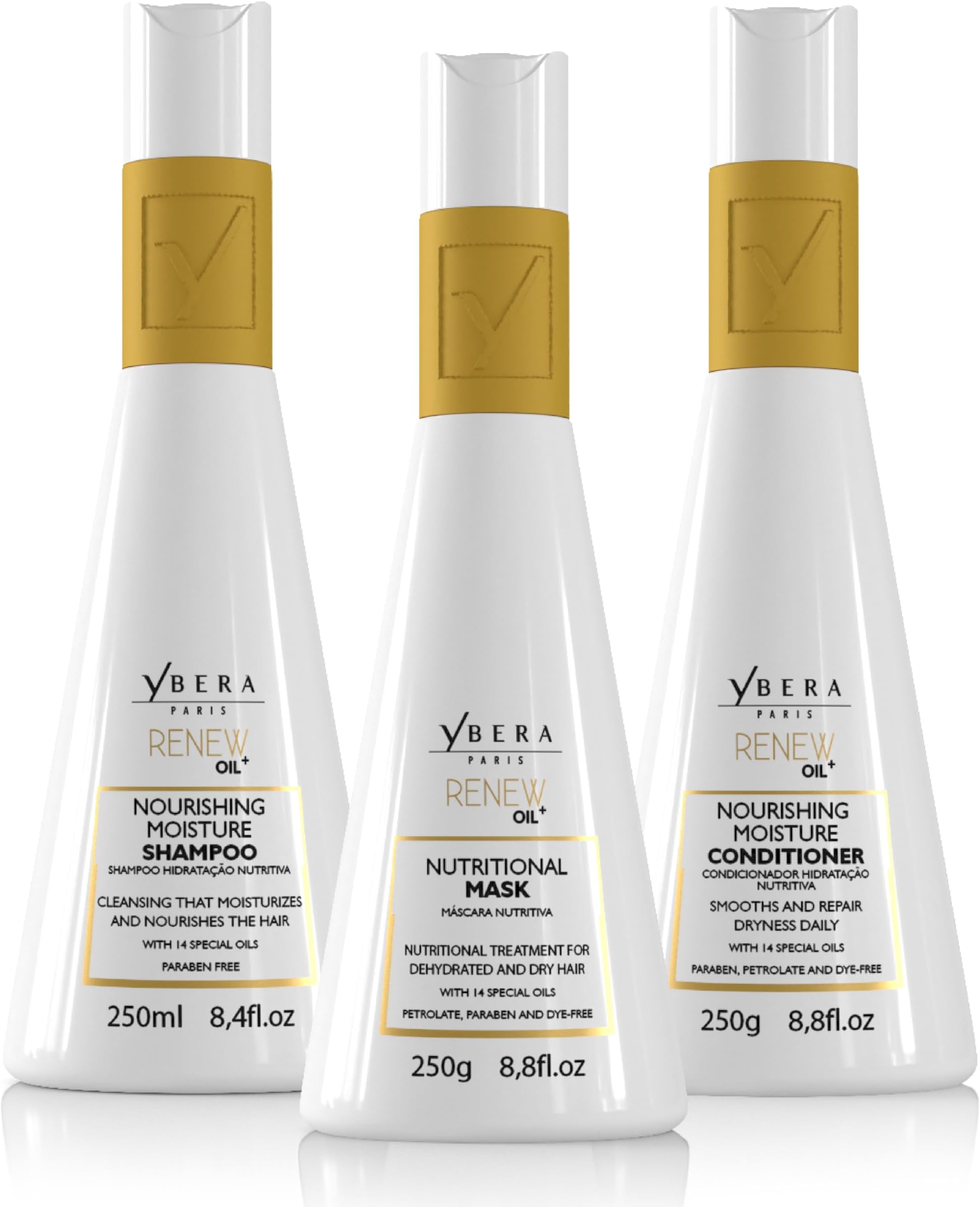 Renew Oil Home Care Kit | Anti-age | Powerful Antioxidant | High Emollient Power | Fights Free Radicals | Nutritious Shampoo 8.4 & Conditioner 8.8 & Mask 8.8 Oz Daily Care with Olive Elixir
