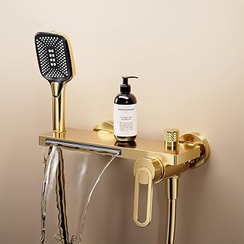MocArt N502 Full Copper Bath Spigot Cold Hot Control Wall Mounted Handheld Shower with 3 Levels &amp; Waterfall Outlet - Ideal fo