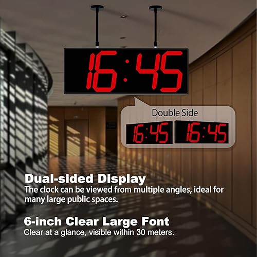 Miniatura 3 de Reloj de pared digital con pantalla de doble cara, reloj LED grande con temporizador, alarma, temperatura y fecha, reloj digital colgante de dos