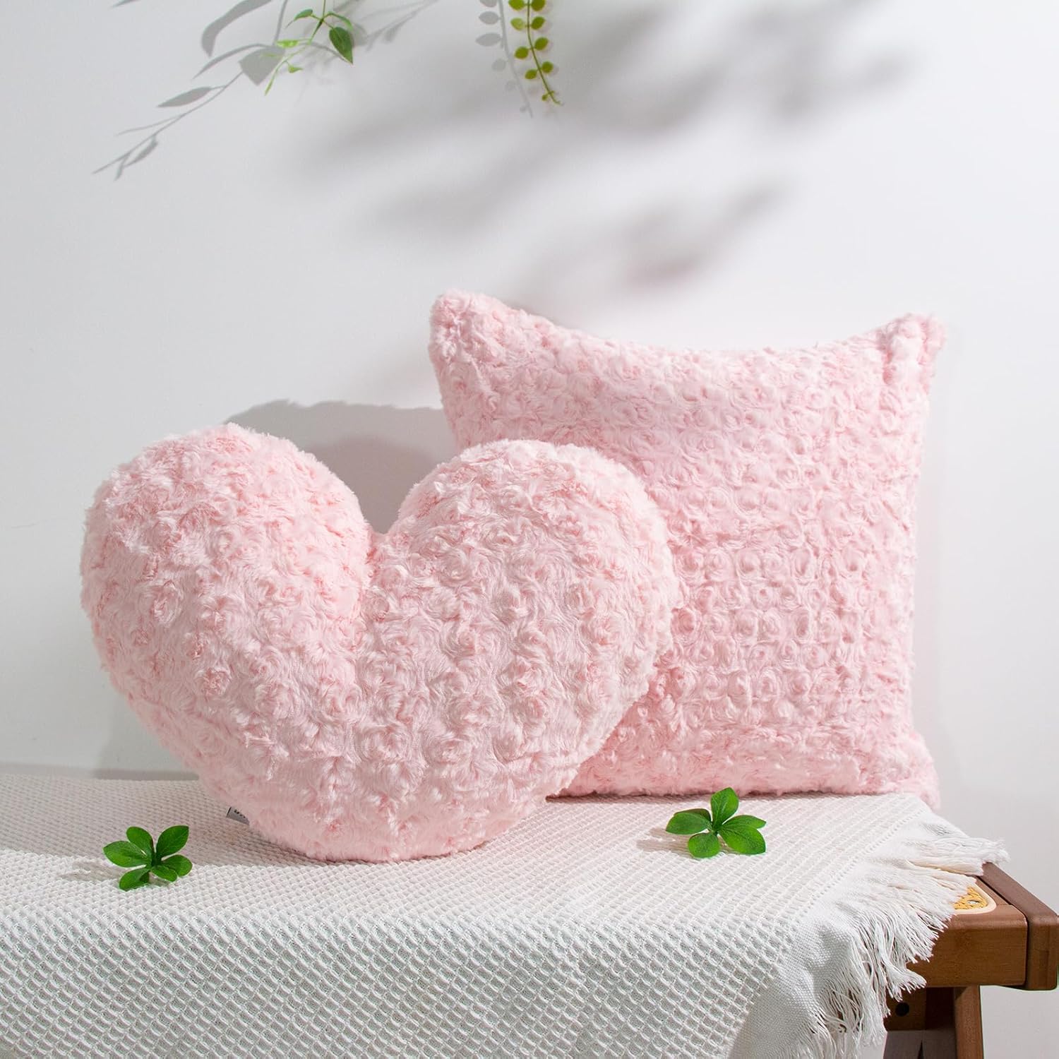 Soft Pink Square Throw Pillow Covers – 2-Pack 20"x20" Decorative Cushion Covers – 600g Faux Rabbit Fur - Image 4