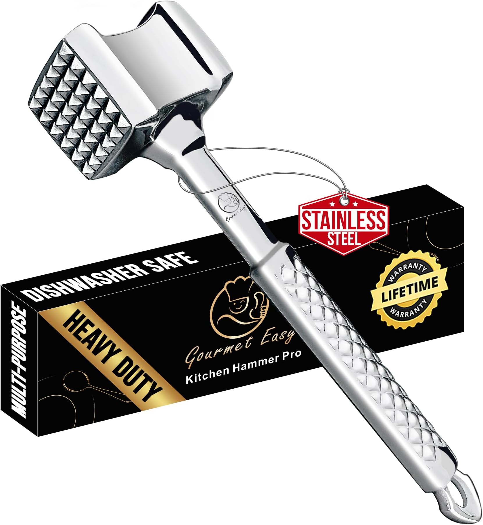 Gourmet Easy Classic Meat Tenderizer Tool, Non-Slip Grip Lifetime Replace