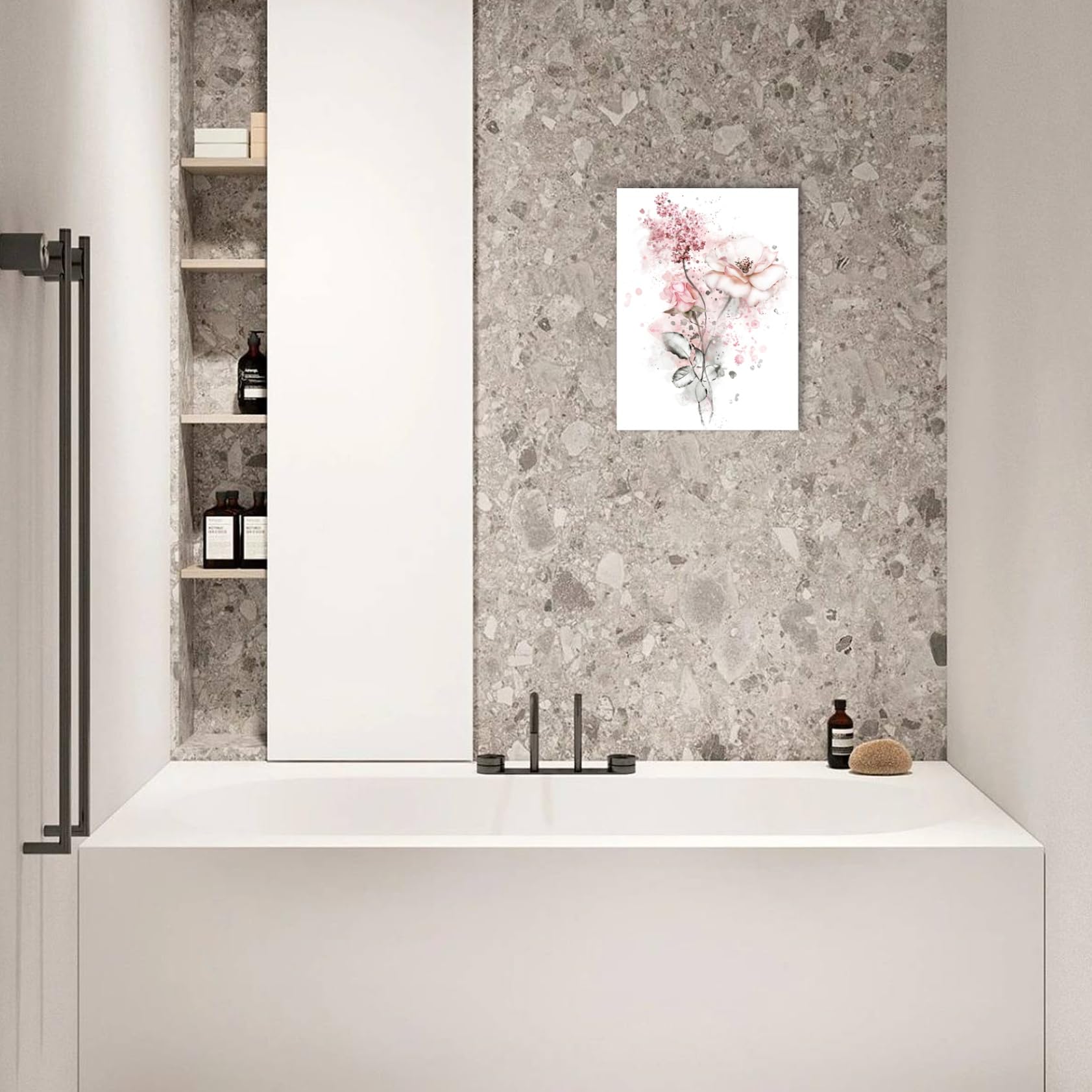 UTOP-art Stampa artistica da parete con fiori di Protea, stampa su sfondo strutturato in legno, per bagno (40,6 x 40,6 x 3 pannelli