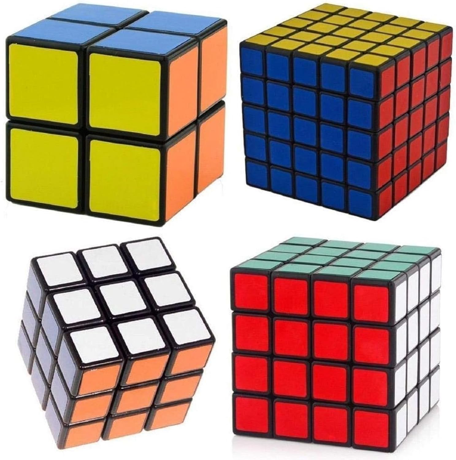 SET OF 4 Rubiks Cube Speed Puzzle Magic 2x2 3x3 4x4 5x5 Kids Toy