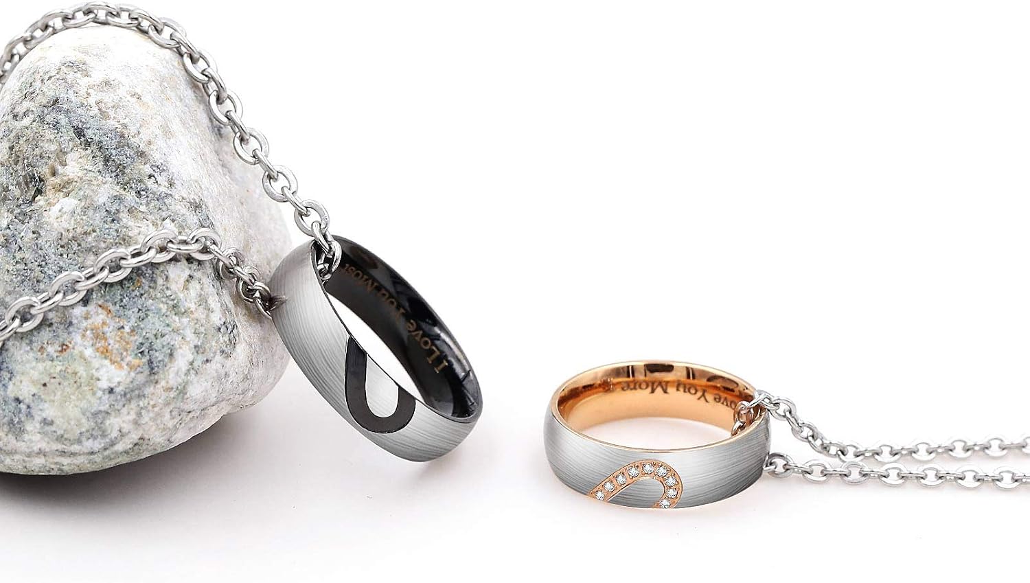 Aienid Stainless Steel Couple Necklaces - Matching Heart Puzzle Pendant Set For Him & Her