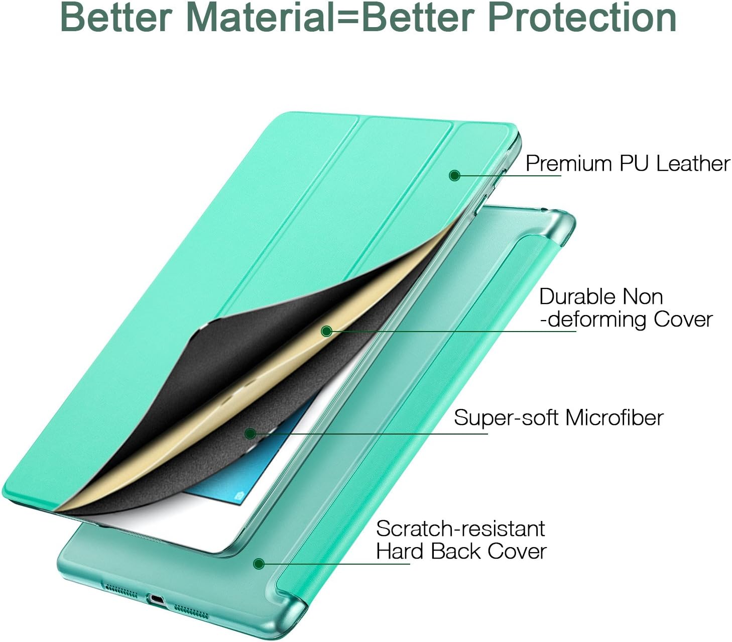 ESR Yippee Smart Case for iPad Pro 10.5", Trifold Stand with Auto Sleep Wake Microfiber Lining Hard Back Cover for iPad Pro 10.5 inch(Mint Green)