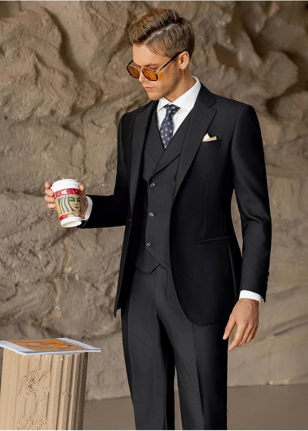 Men's Suit Slim Fit 3 Piece Suits for Wedding Prom Casual Jacket Vest Pants Lightweight Tuxedo Set