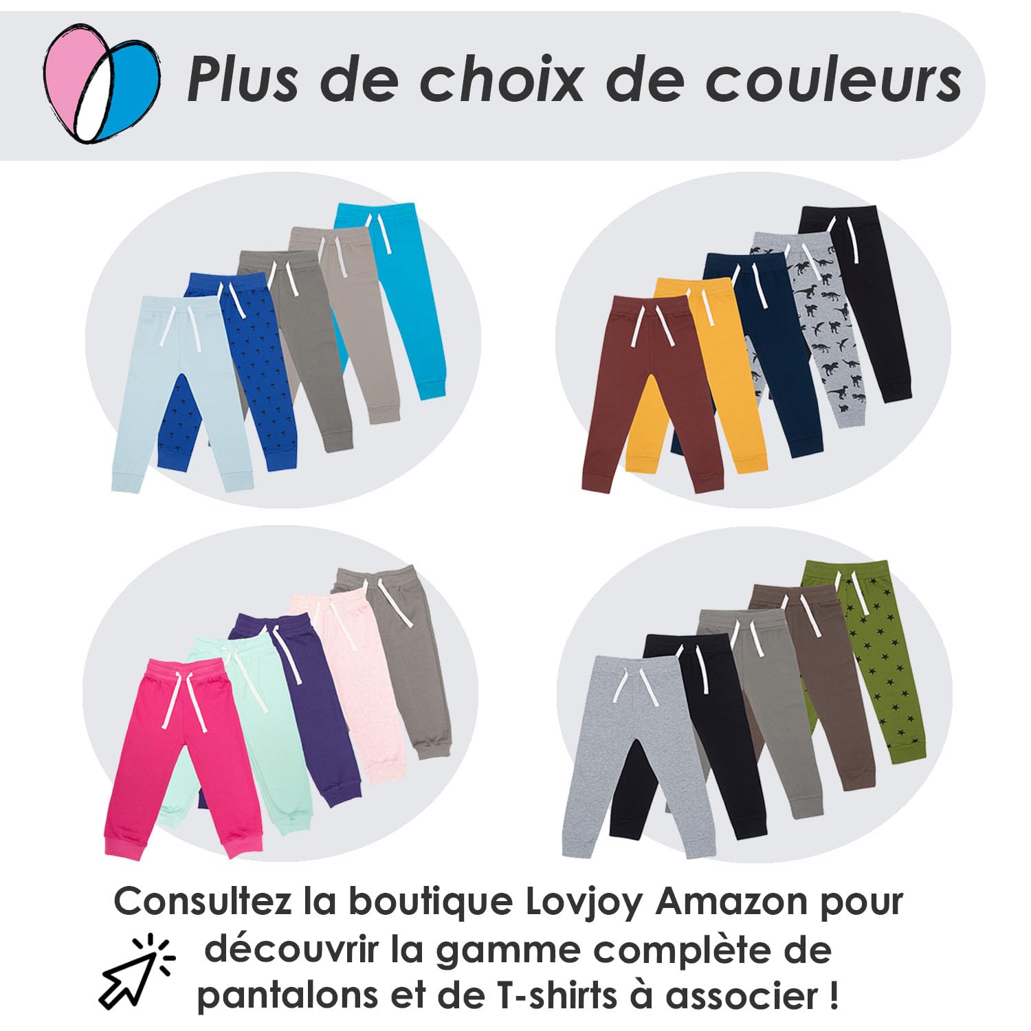 Lovjoy Pantalon de Jogging Bébés Jeunes Enfants - Lot de 3 ou 5 Couleurs - 1-4 Ans - Qualité Confort 100% Coton Robuste - Ceinture Elastiquée + Cordon Réglable