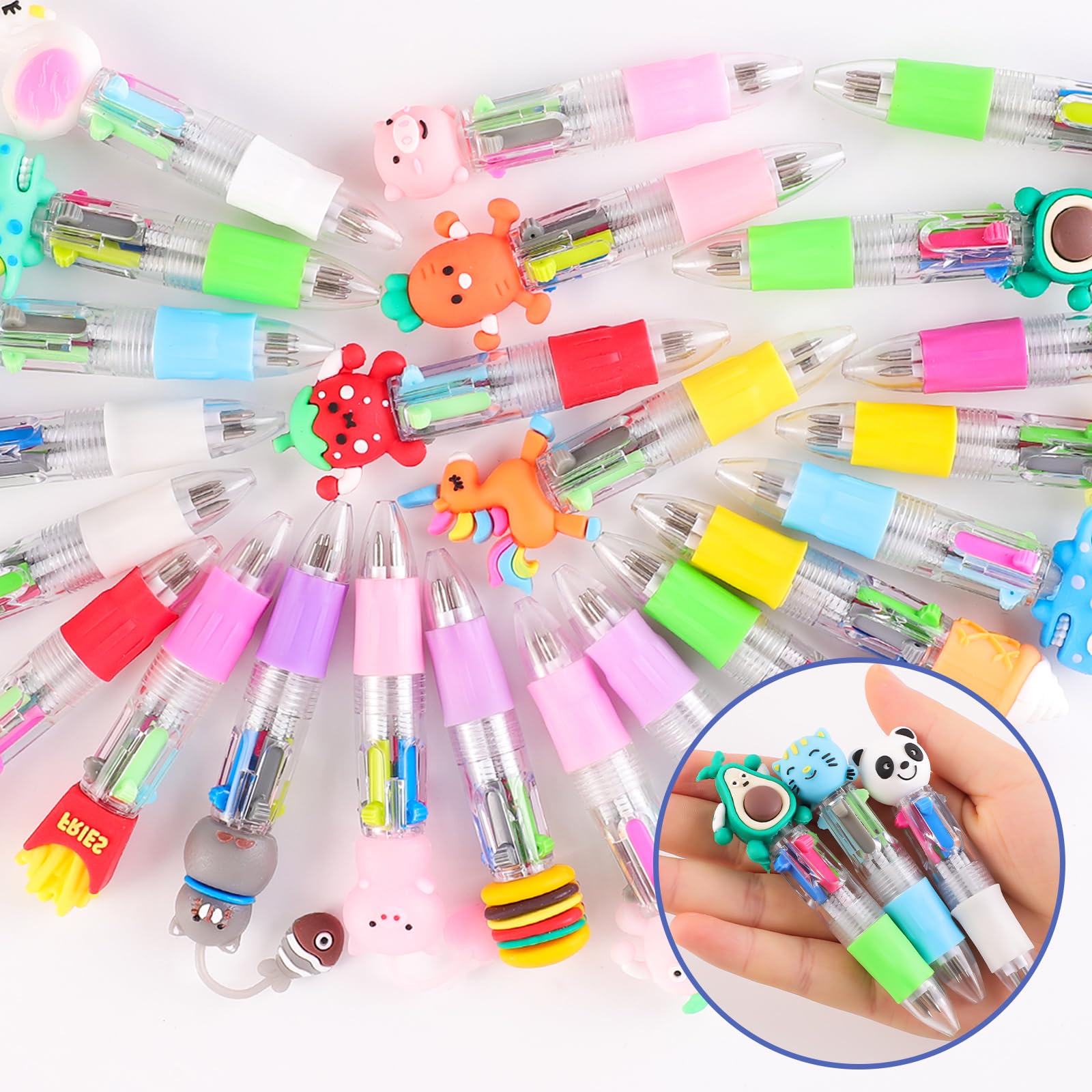 Yoosso 24 Bolígrafos 4 en 1, Bolígrafos Retráctiles 0,7 mm Regalos Cumpleaños Niños Colegio Divertidos Bolígrafos Para Niñospara Fiestas, Para Estudiantes, Oficina, Escuela, Regalos
