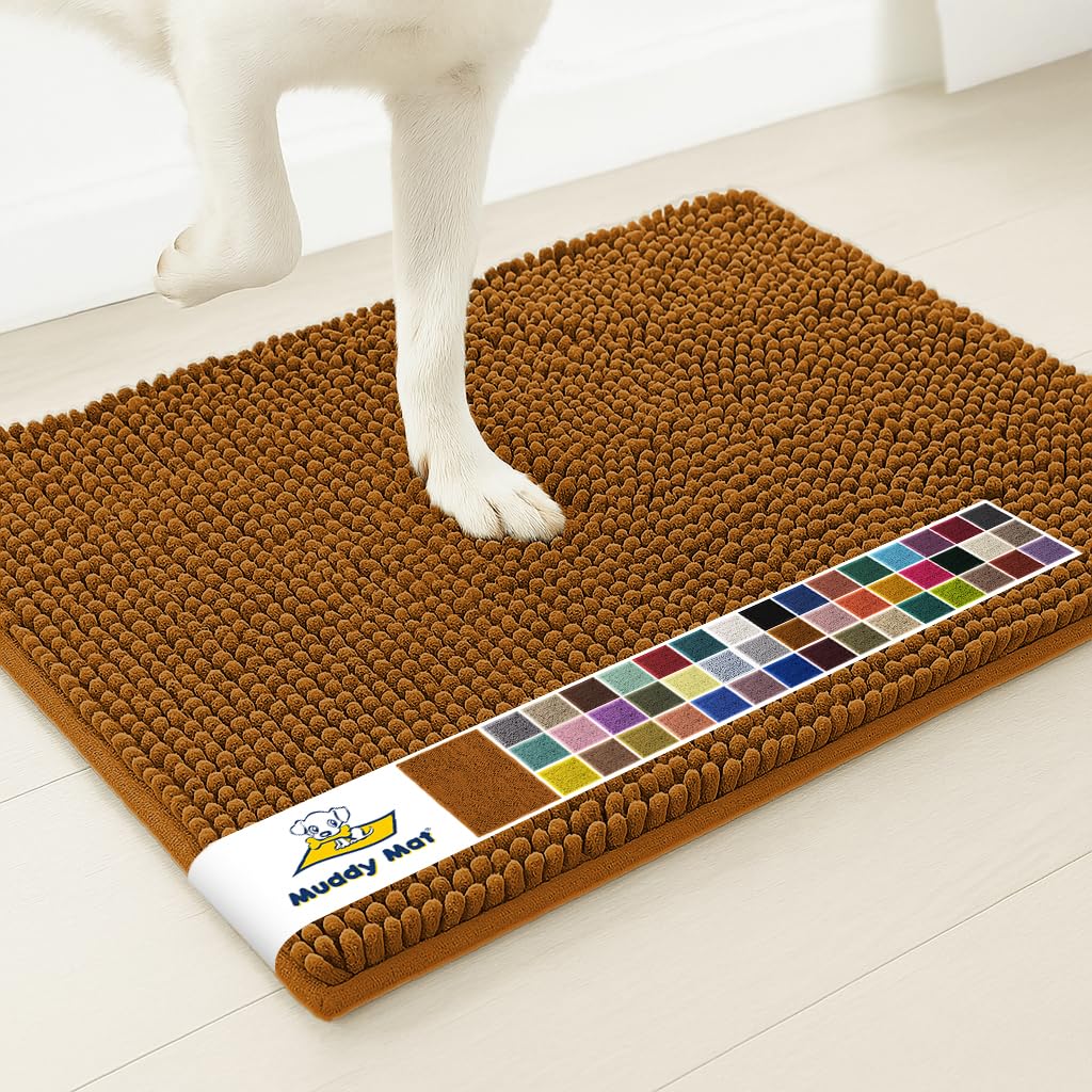 Muddy Mat® | Super Water Absorbent Door Mat Indoor, Microfiber Quick Dry Chenille Entryway Rug, Slip Resistant Front Door Mat, Indoor Mats for Entryway, Machine Washable Pet Rug, Amber 32" x 70"