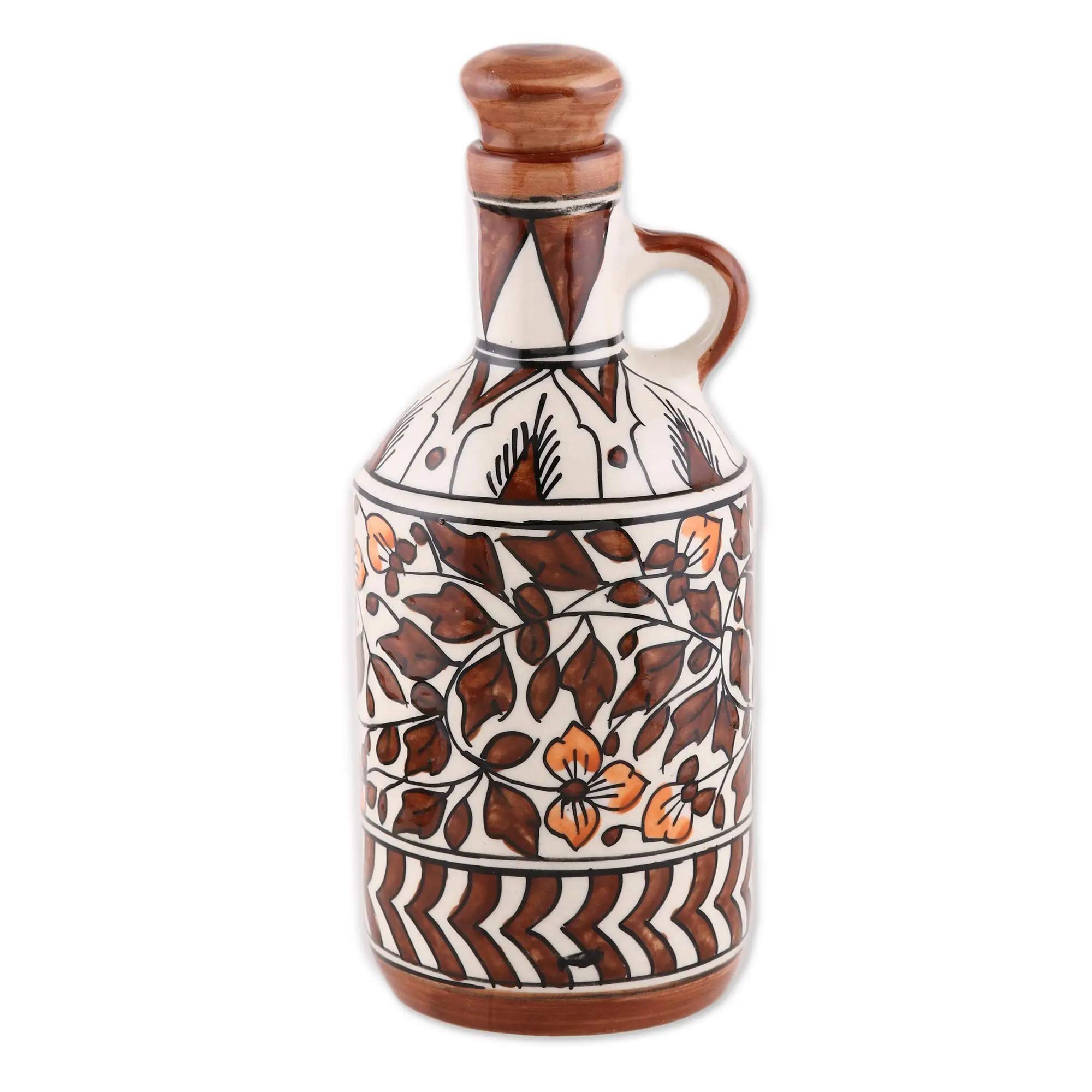 Master Piece Crafts Brown Hand-Painted Floral Ceramic Bottle
