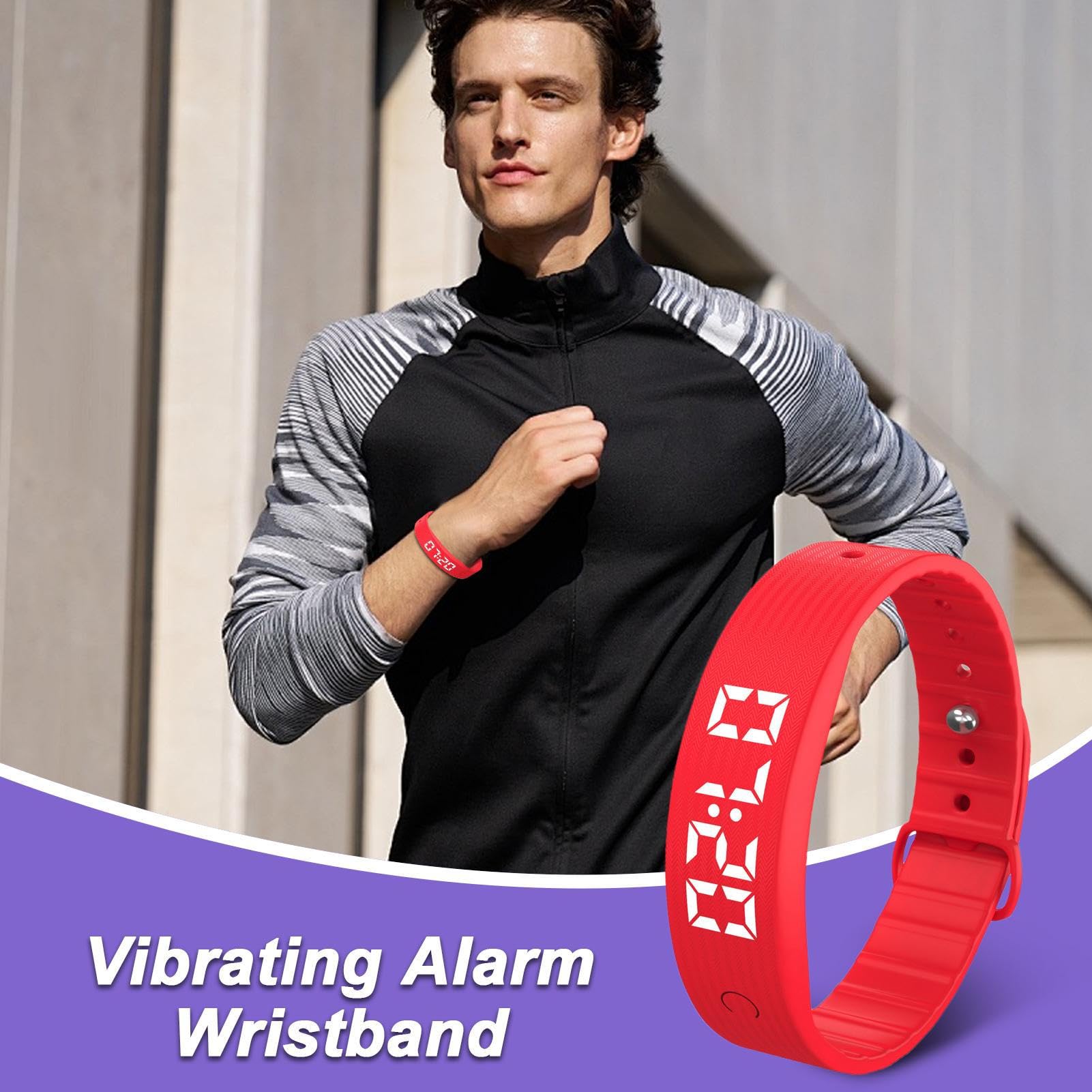 2. Bracelet d'alarme vibrant, bracelet silencieux, rechargeable par USB, avec 8 alertes personnalisées, fonction d'alarme discrète pour adultes, étudiants, voyage, maison, horloge, 24 cm