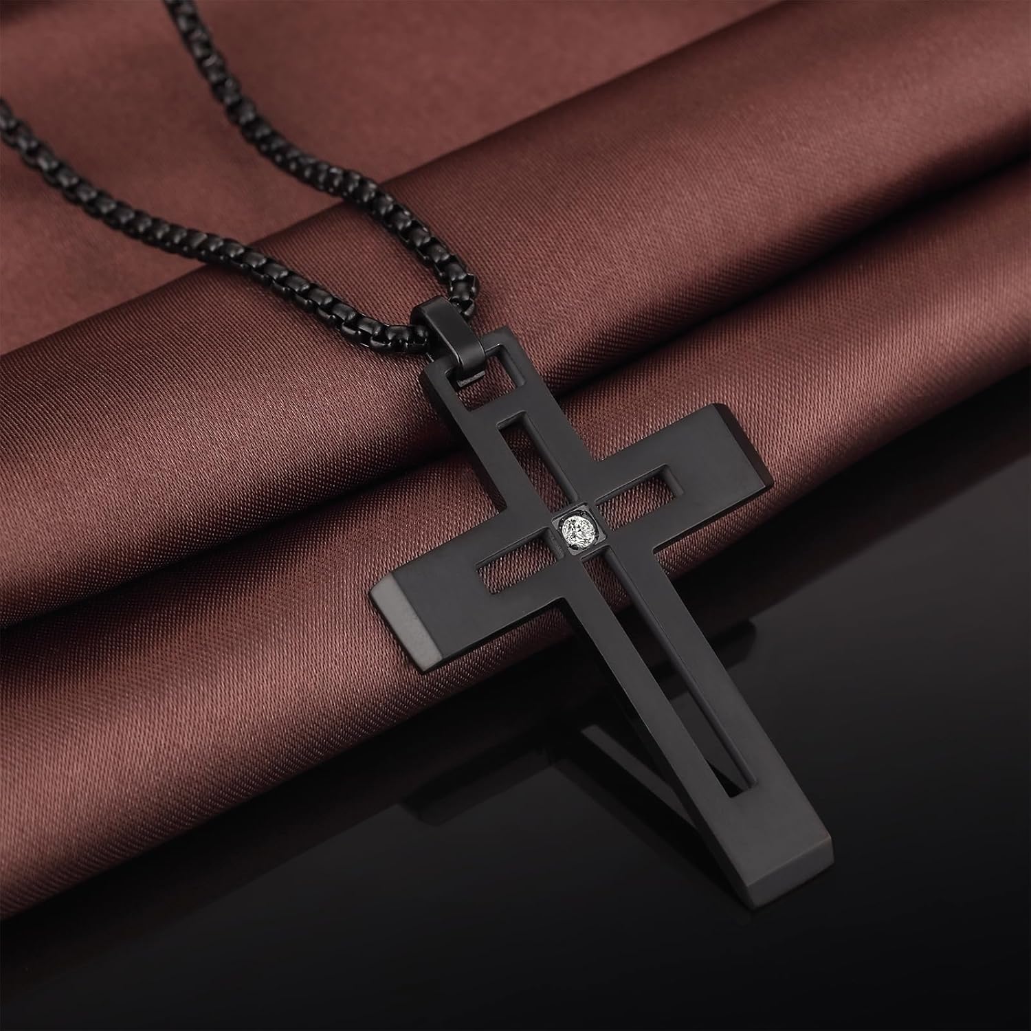 Men's Cross Necklace 316L Stainless Steel Large Heavy Cross Pendant for Men Polished Jewelry Rolo Chain with 22'' 24'' 26'' - Image 4