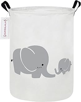 QUEENLALA Large Storage Basket,Laundry Hamper/Bathroom/Home Decor/Collapsible Round Storage Bin,Boys and Girls Hamper/Boxes/Clothing(Parent-child elephant)