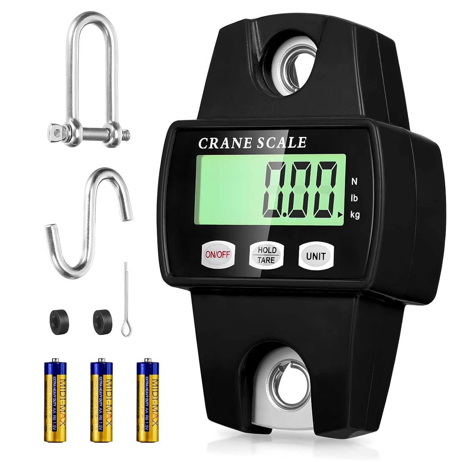Digital Hanging Scale, 880lb/400kg Crane Scale, Handheld Digital Hanging Scale, Mini Crane Scale with LCD Display and Hooks, Aluminum Alloy Body for Hunting, Outdoor, Fishing, Farm (Black)