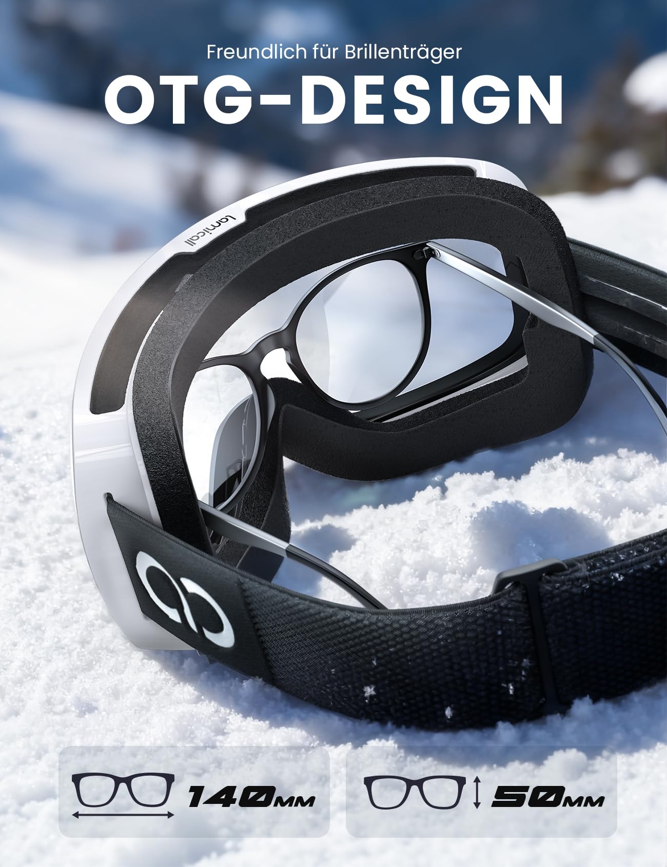 Lamicall Skibrille Herren, OTG Snowboardbrille Damen - [Ultra HD & Breitere Sicht] TOP Anti-Foge Ski Brille für Brillenträger, Verspiegelte Snowboard Schutzbrille, UV400 Schneebrille mit Blendenschutz