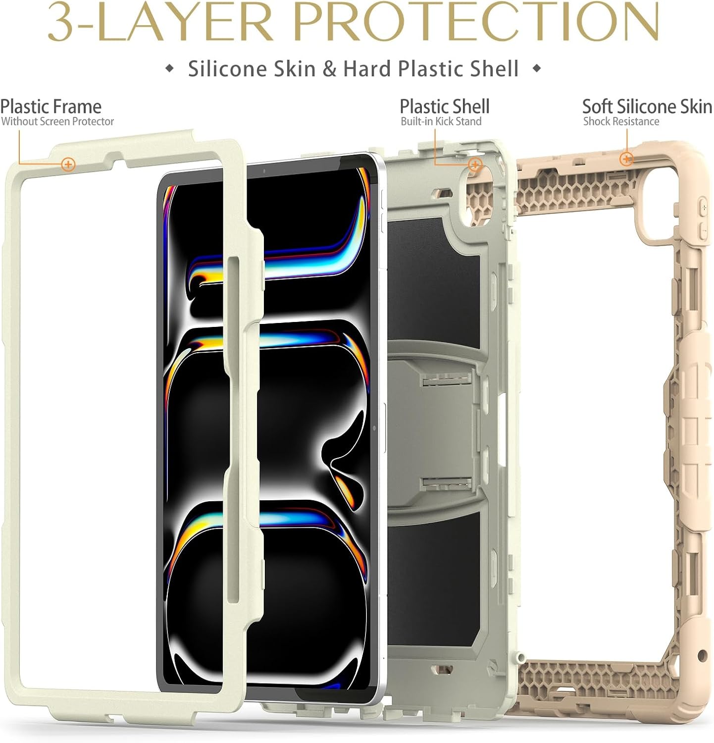 Tablet PC Bags Cases Sleeves Kids Case Compatible with iPad Air 13inch 2024,Three-in-one Shatter-Resistant Shell, Drop-Proof, Dust-Proof, Shock-Proof W Bracket+Shoulder Strap(ROSE GOLD)