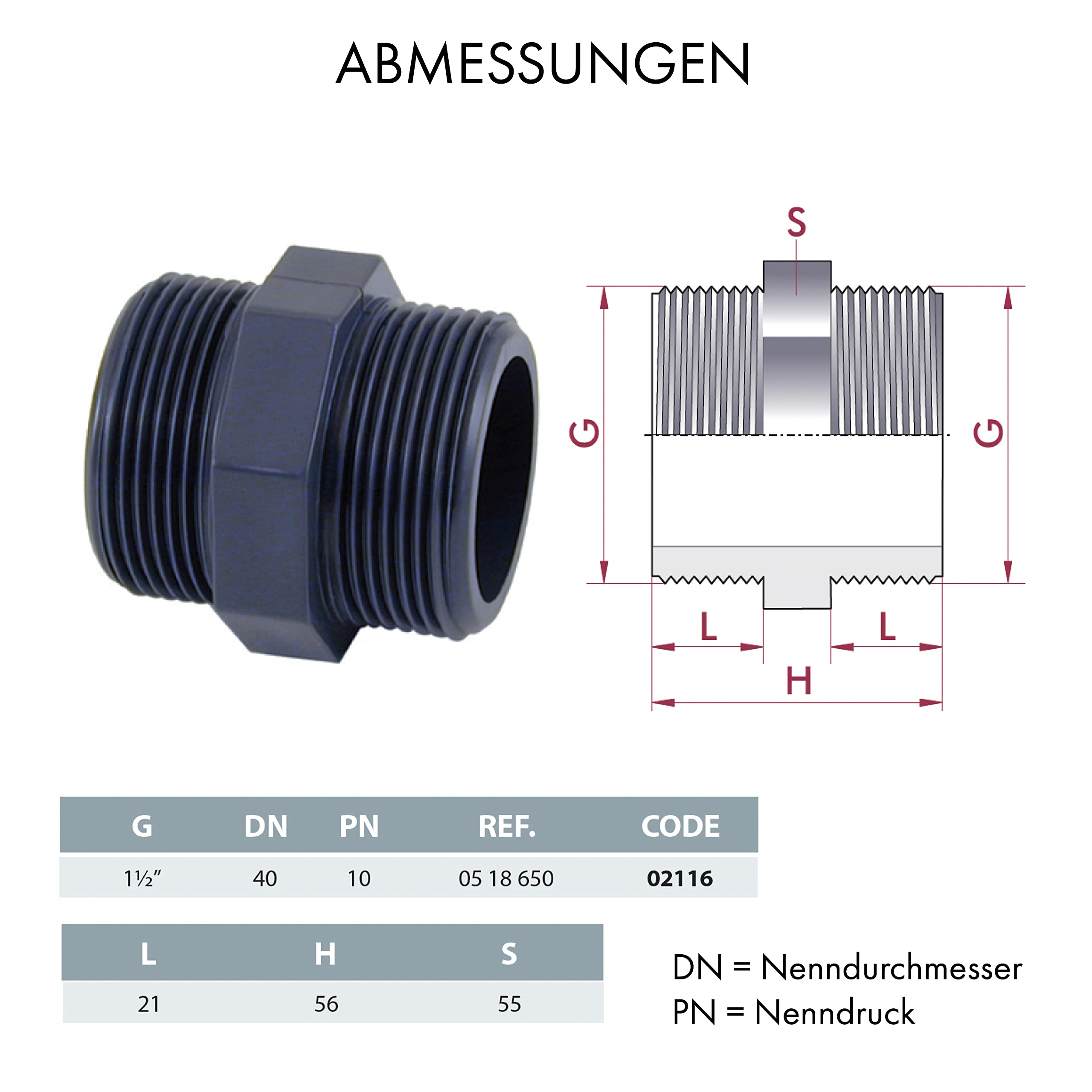Set Di 5 Nipplo Uguale Con Raccordo Filettato In Plastica 1 1/4''x1 1/4 - Foto 10